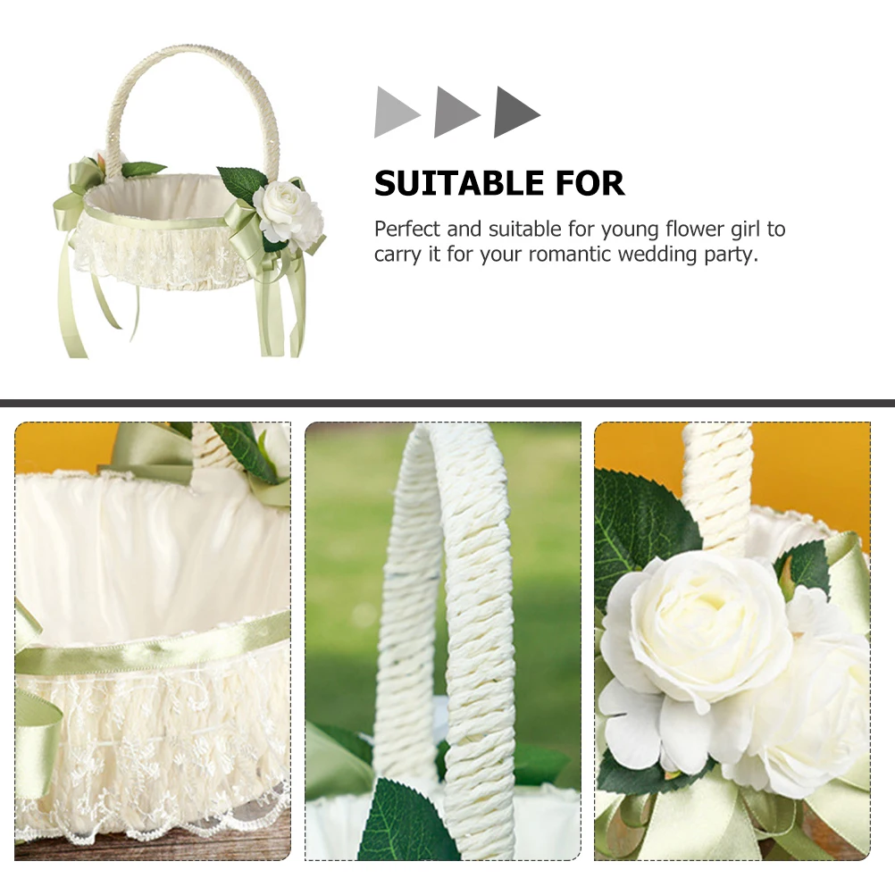

Rustic Small Wedding Flower Baskets for Girls Petal Light Banquet Decorative Carry Basket Bridal Party