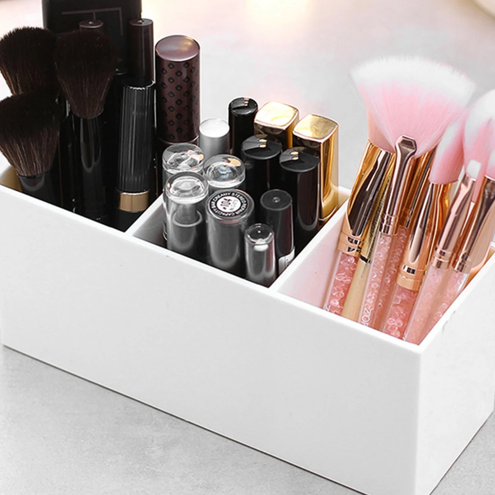 

3 Grids Makeup Brush Storage Container Eyebrow Pencil Desktop Organizer Durable Plastic Craft Office Supplies Jewelry Holder