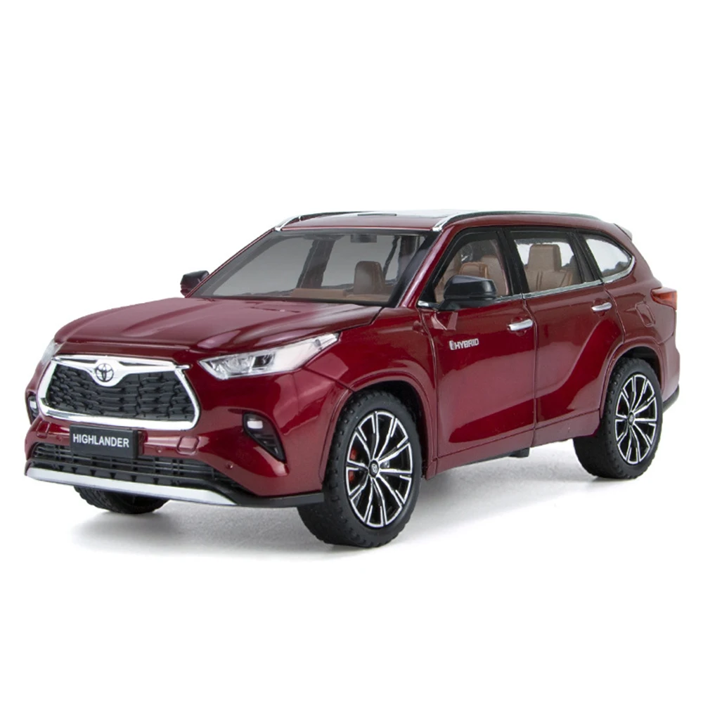 1:24 Highlander RAV4 Model Toys Diecast Car 6 Doors Opened with Sound Light Pull Back Miniature Vehices for Boy's Birthday Gifts