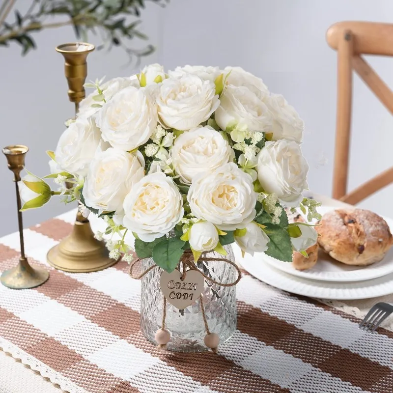Gefälschte Seide Pfingstrose Vasen für Home Zimmer Dekor Scrapbooking Weihnachten Garland Wedding Bouquet Party Zubehör Künstliche Blumen – Detail 14