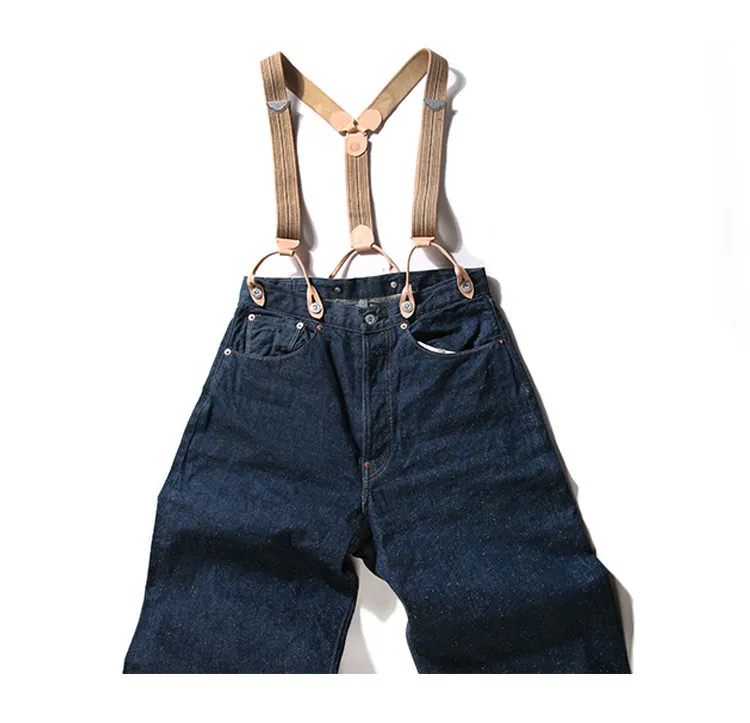 BRONSON Vintage Y Shape Suspenders, Old Time Patch Leather Braces, American Workwear Retro Shoulder Straps