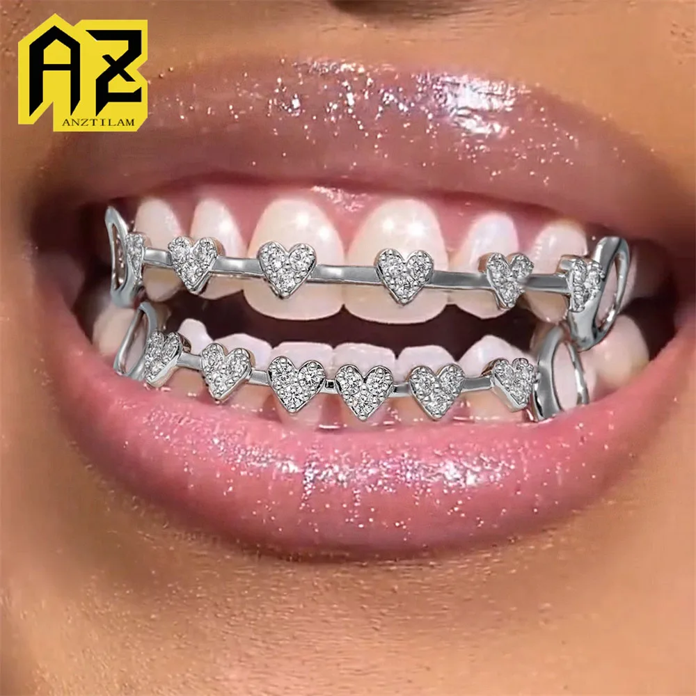 Anztilam Iced Out Grillz Teeth Bling Zircon Grills Men Women Hip Hop Tooth Grills Caps Brass Fashion Jewelry Free Shipping
