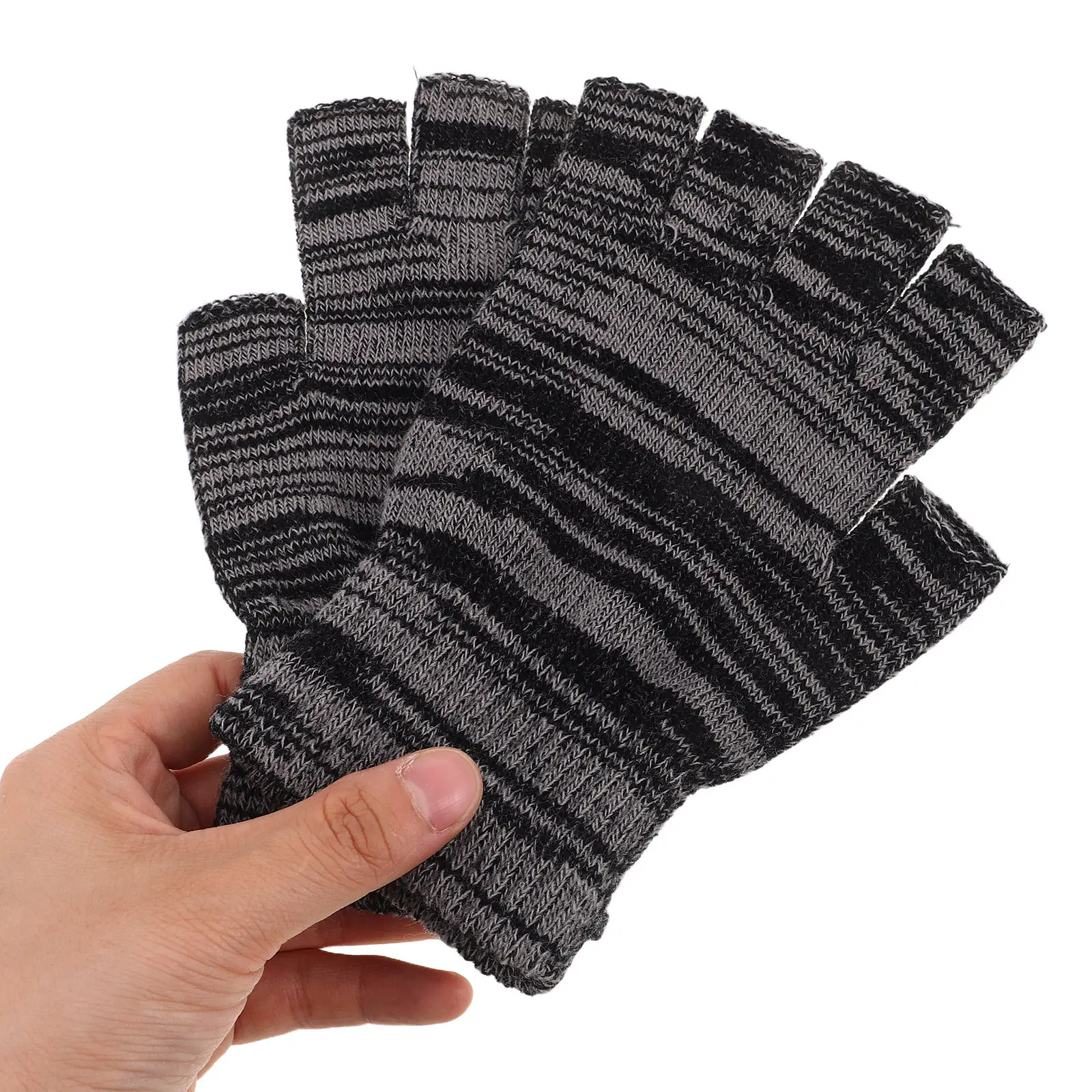 

3Pairs Winter Thermal Gloves Half Finger Knitted Elastic Acrylic Fiber Stretch Hand Warmer Gloves for Typing Driving Outdoor