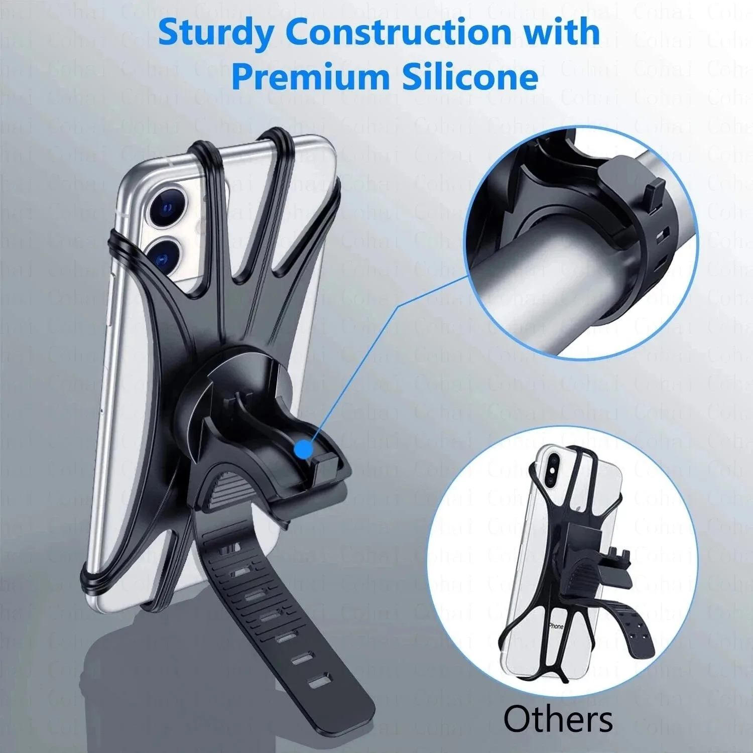 360° Rotation Silicone Bike Motorcycle Phone Holder Elastic Stretch Handlebar Mount Universal Cell Phone Bracket for Bicycle