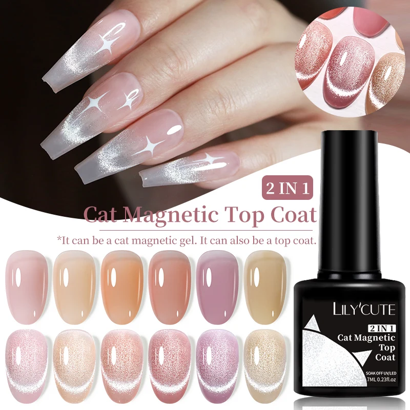 LILYCUTE 7ml kot magnetyczny warstwa wierzchnia Sliver iskający kot efekt magnetyczny usuwanie żelu UV lakier do paznokci warstwa wierzchnia Manicure