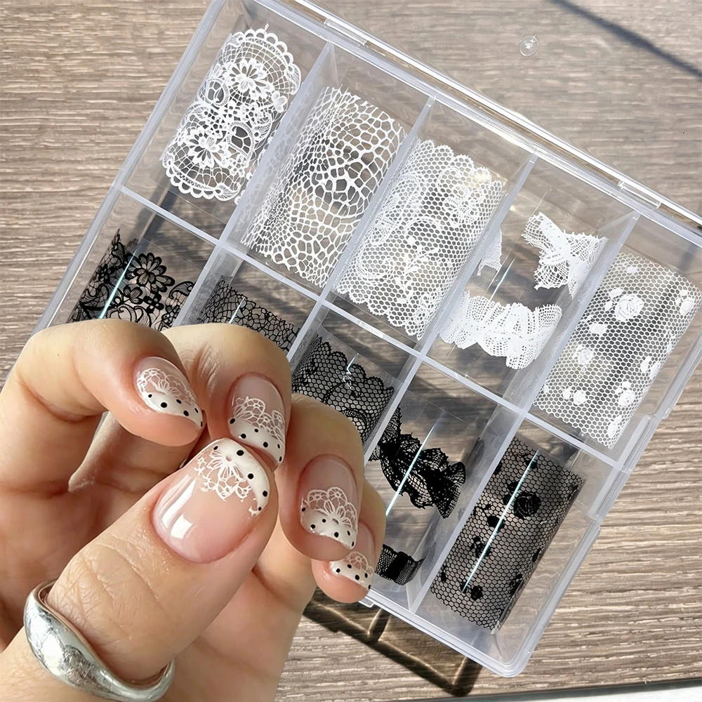 Transfer Paper Carbon - 10롤 화이트 발레 레이스 네일 트랜스퍼