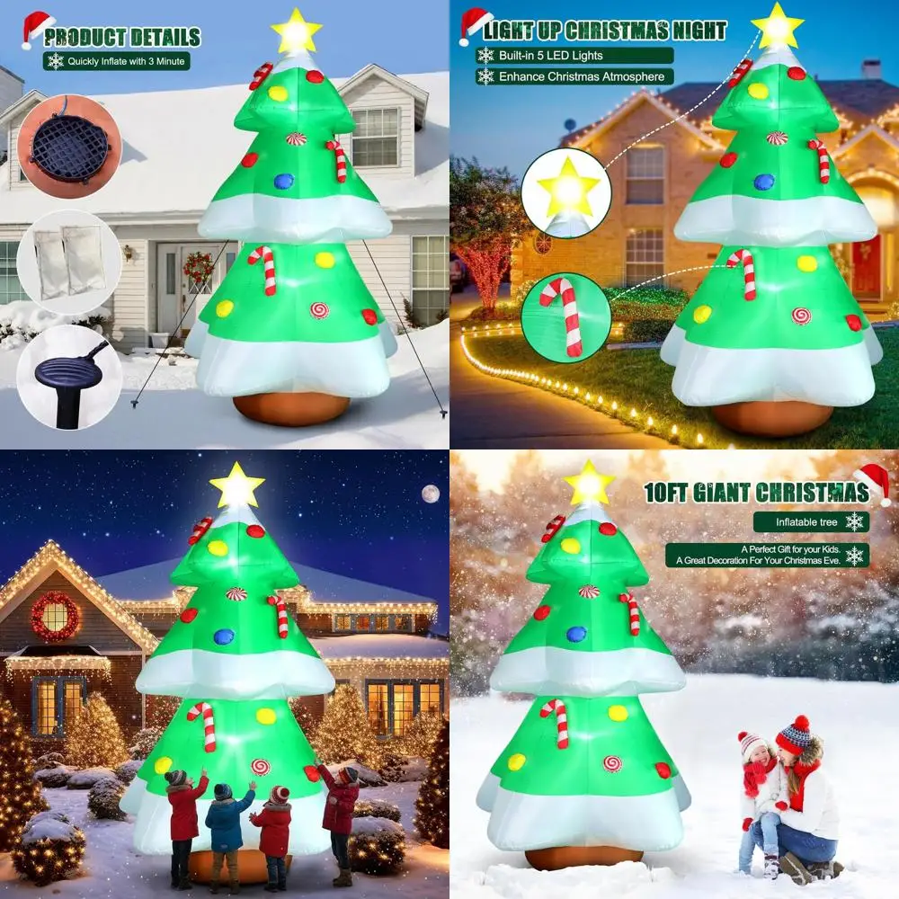 

Гигантское надувное украшение для рождественской елки на открытом воздухе со светодиодной подсветкой, звездным топпером и красочными конфетками для праздничного газона и Ga