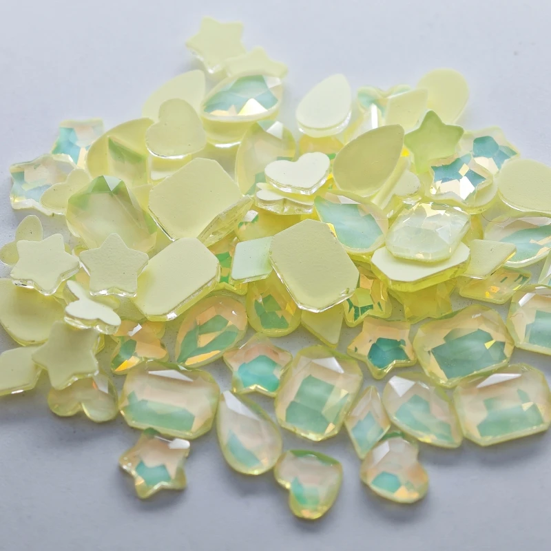 Opal Mocha Yellow Mixed-Shaped Boutique Flat bottom Nail Art rhinestones Self-Adhesive Shiny Glass Crystal 3D Nail Decoration