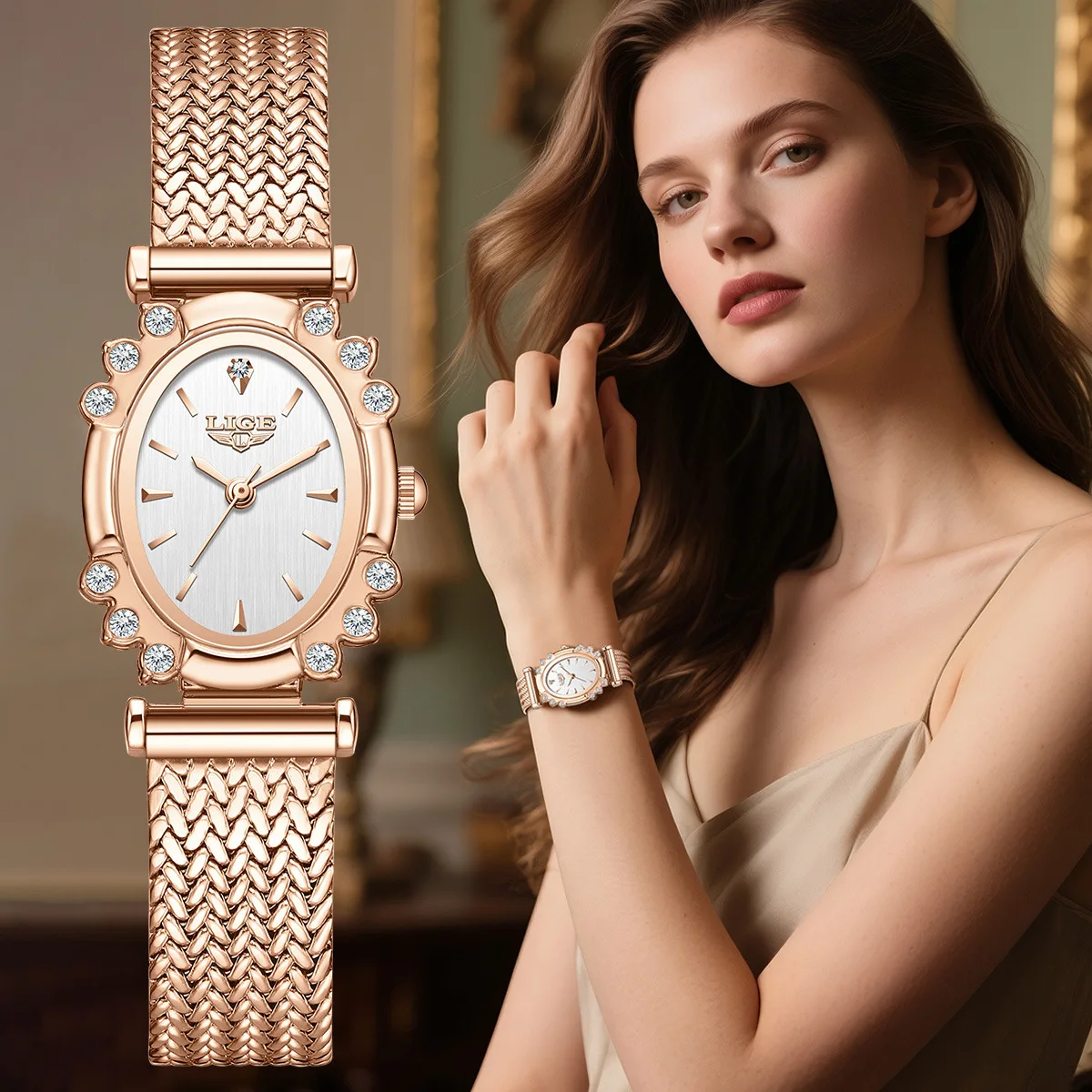 

LIGE Elegant Women Watch Luxury Pebbles Shape Dial Waterproof Quartz Watch Original Classic Business Fashion Ladies Watches Gift