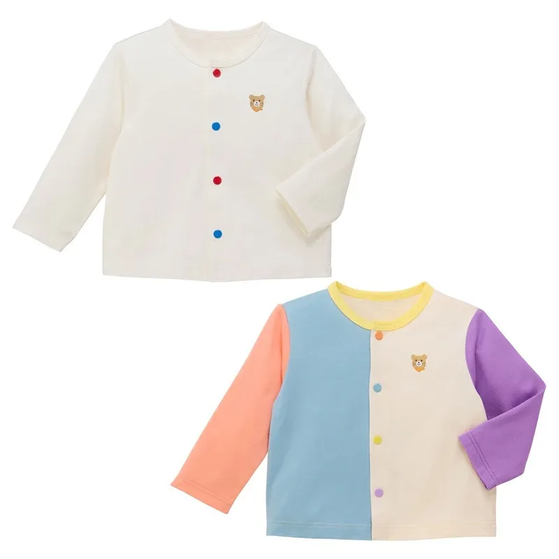Spring Children's Cardigan Japanese-style Cartoon Bear Color-block Jacket Baby Tops Kids T-Shirts Colored Button Boys Cardigans