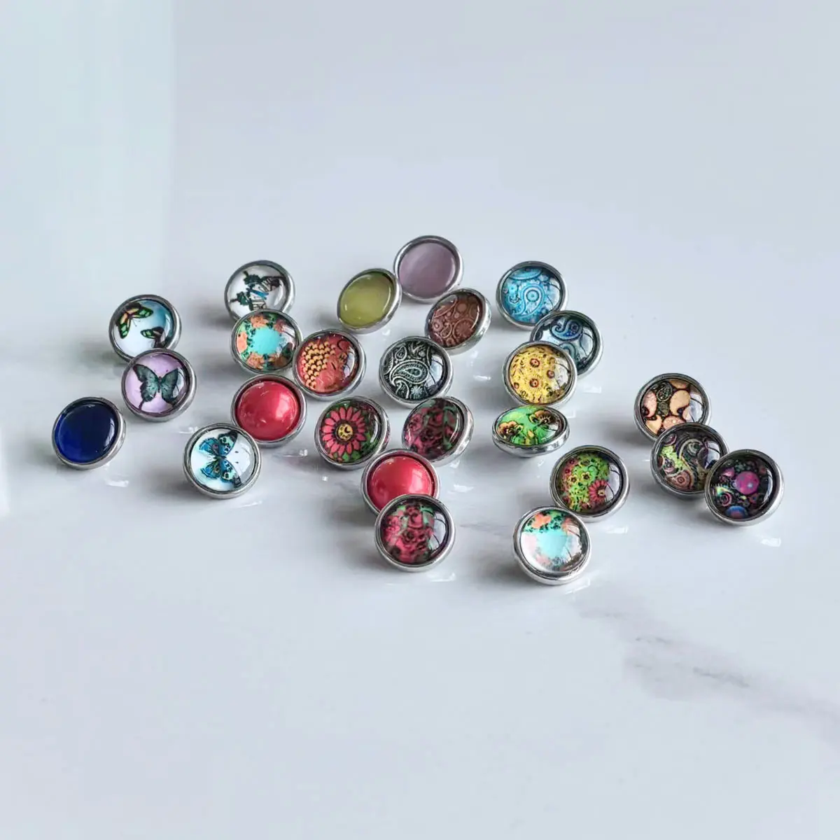 5PCS Mix Mini Round Snap Press Buttons 12mm Glass Resin Cabochon Fit Snap Fastener 4.8mm DIY Jewelry Crafts Accessories Supplies