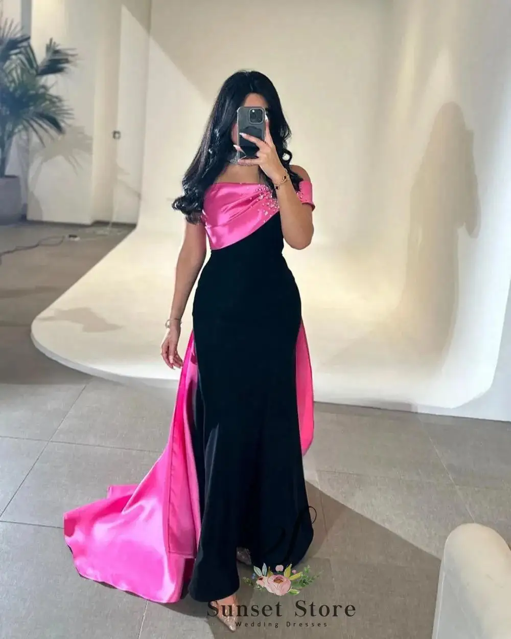 

Customized Elegant Black Prom Dress Women's One Shoulder Beaded Party Evening Gown Floor Length Saudi Arabia Formal Occasion Dr