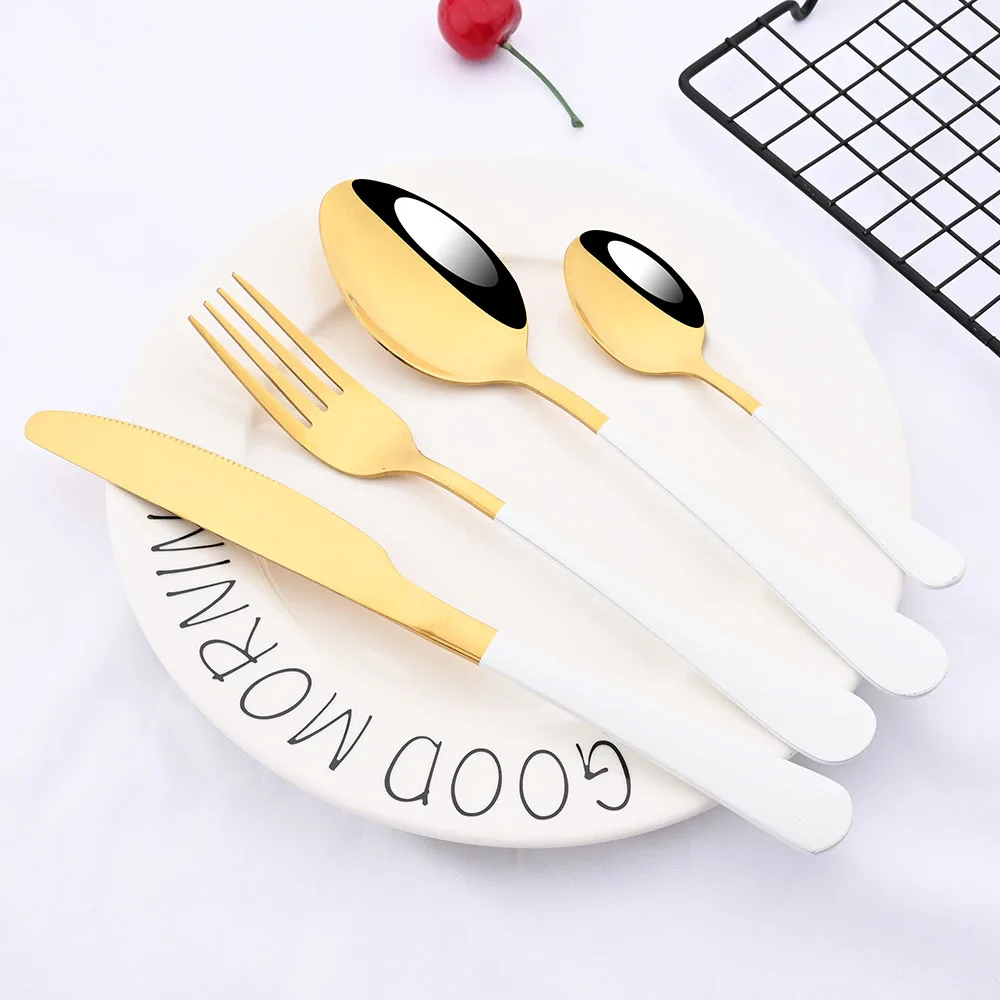 24pcs Black Mirror Dinnerware Stainless Steel Cutlery Fork Knife Spoon Tableware Flatware Silverware