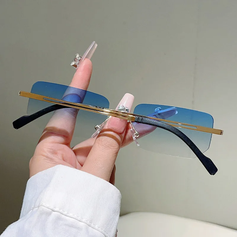 Y2k خمر بدون شفة مربع النظارات الشمسية النساء للرجال العلامة التجارية الفاخرة مصمم نظارات شمسية فاسق شعبية قطع الماس النظارات