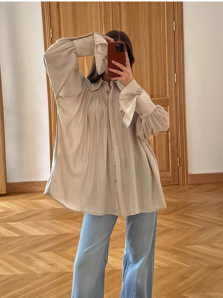 

Новая модная свободная шифоновая рубашка, женская модная однобортная летняя блузка с лацканами и длинными рукавами, 2025 г., женские праздничные шикарные рубашки