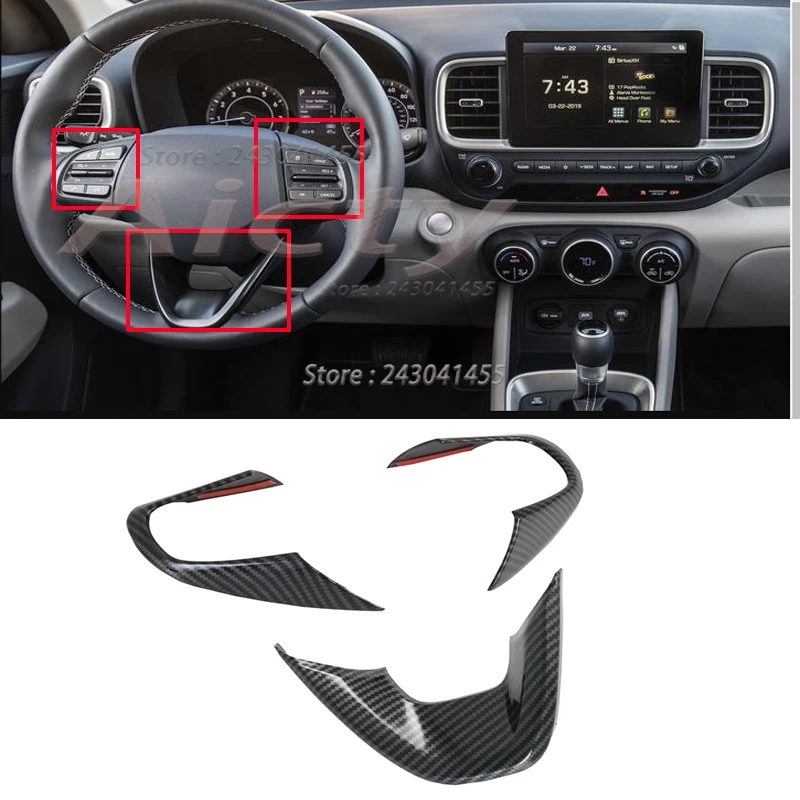 For Hyundai Venue 2019 2020 2021 2022 Interior Accessories Steering Wheel Cover Gear shift panel Car Window Switch Trim sticker