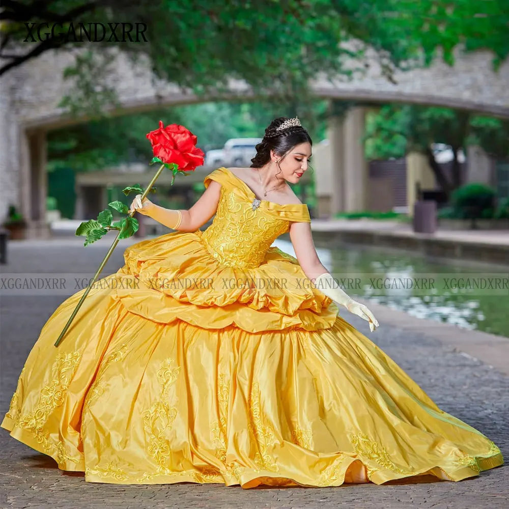 Yellow Quinceanera Dress 2024 Princess Sweet 15 16 Years Birthday Party Gown Beauty and the Beast Cosplay Miss Pageant Ruffle