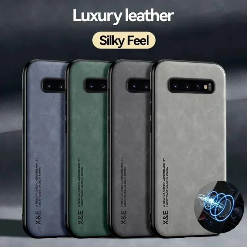 Case For Samsung S10 S9 Plus Note 10 Plus A56 A36 A26 A06 A55 A35 A15 Luxury Leather Cover With Metal Plate Support Car Hold