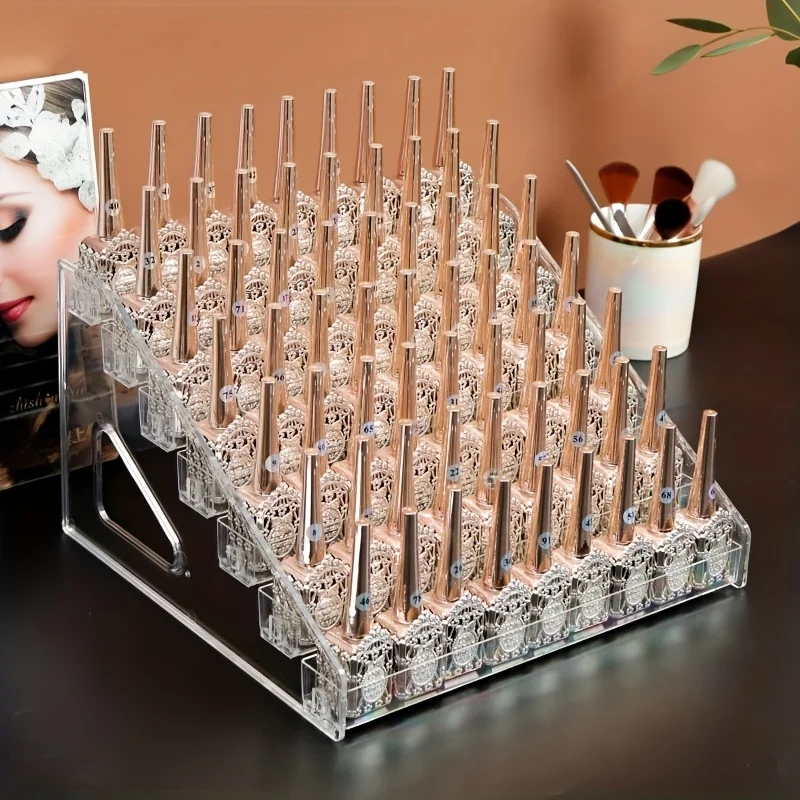 Acrylic Display Rack for Nail Polish, Transparent Stand for Beauty Shops, Cosmetics Organizer in a Grid Layout