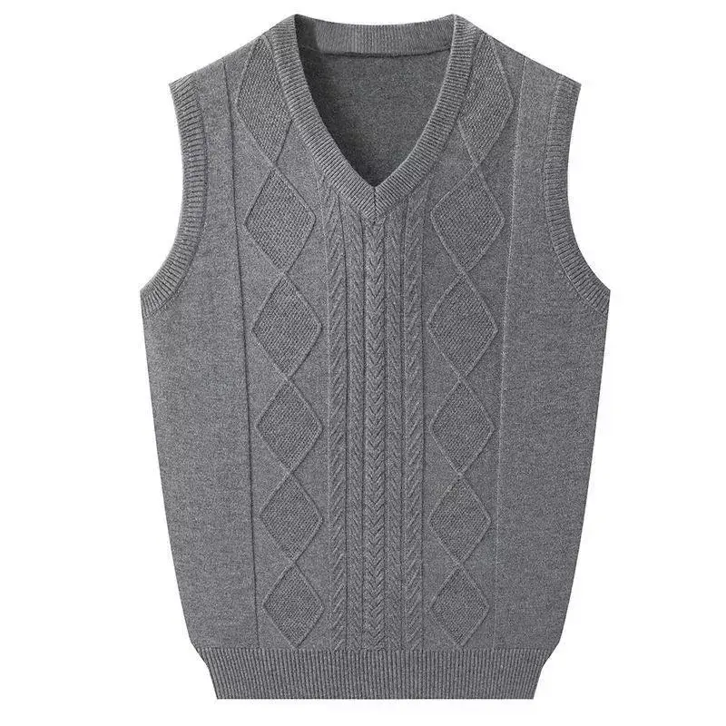 Simplicity Autumn Winner New Men Sweaters Vest V-Neck Solid Twisted Flower Screw Thread Thicken Sleeveless Pullovers Knitd Tops