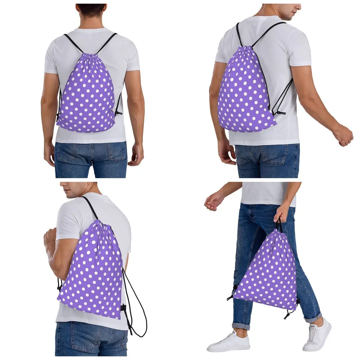 White Polka Dots Over Purple Backpacks Fashion Drawstring Bags Sundries Bag Book Bags for Man Woman School
