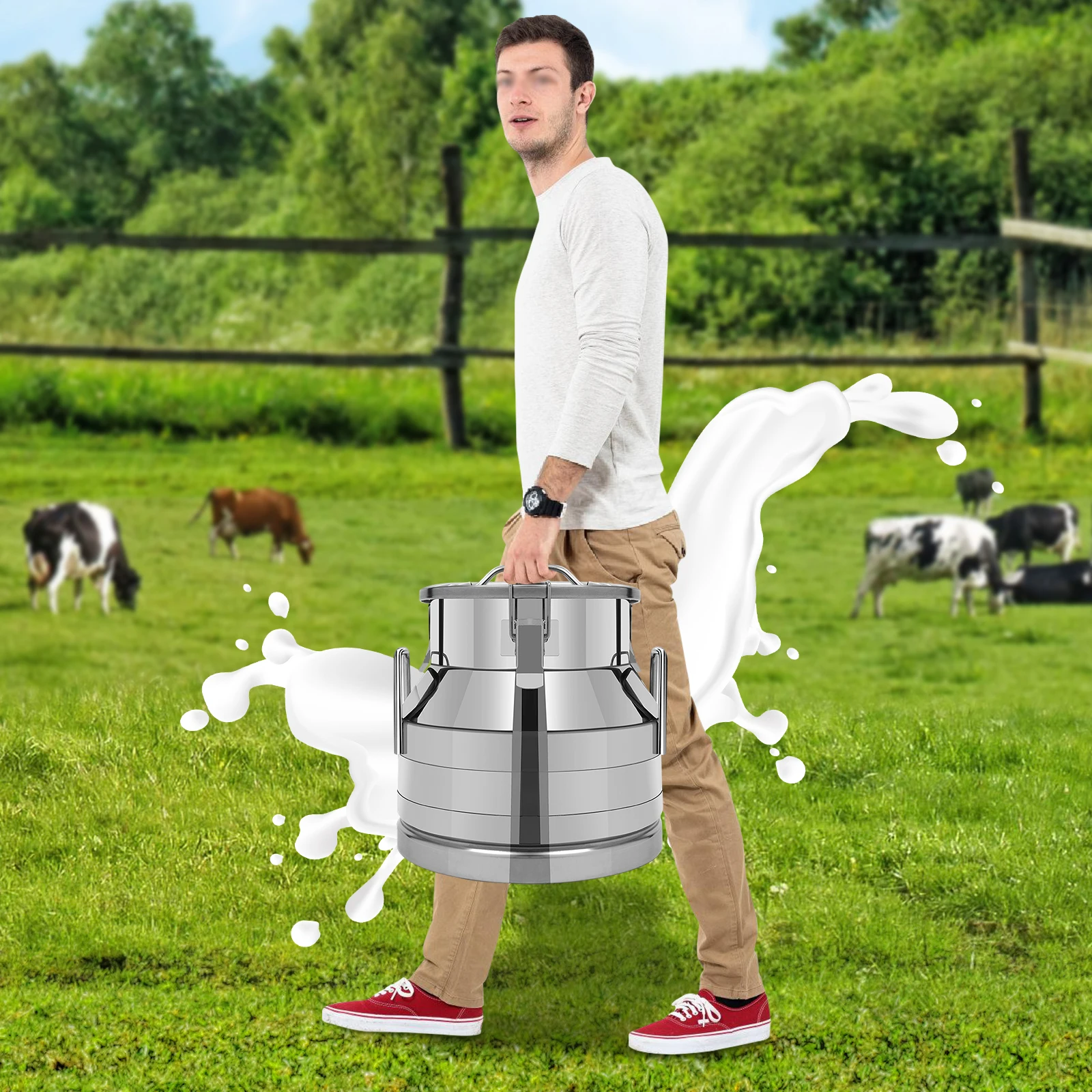 

12L/3.17gal Kitchen Round Stainless Steel Milk Bucket, Liquid Container, Portable Transport Bucket Fully Closed Design with Lid