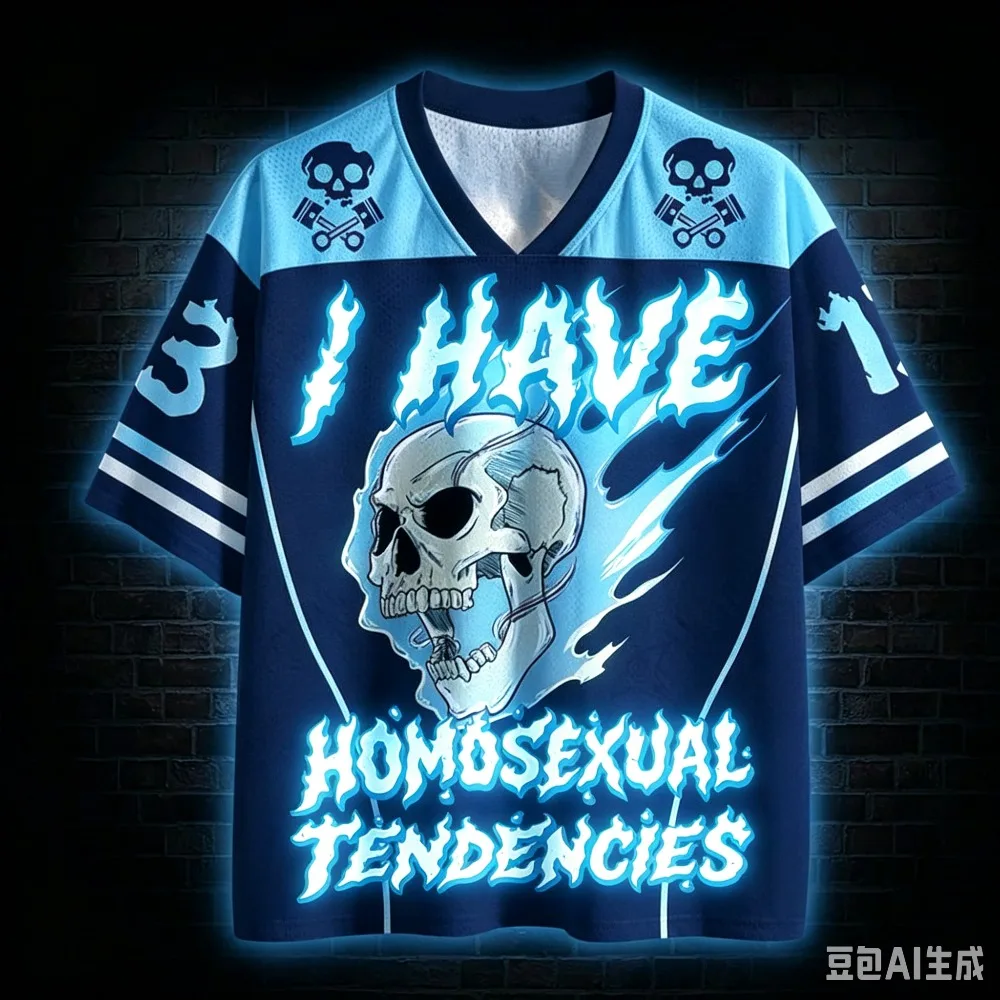 Gothic-style Terrifying Skeleton 3D Print Men's Quick-dry V-Neck LooseT-Shirt Street Fashion Hip-Hop Style Parent-child Clothing