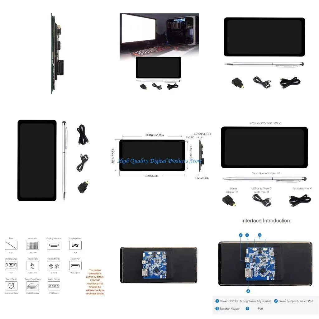 

U2JE 6.25inch Capacitive Touch Screens LCD 720x1560 Resolution Display IPS Panel Toughened Glass Cover Touch Screens