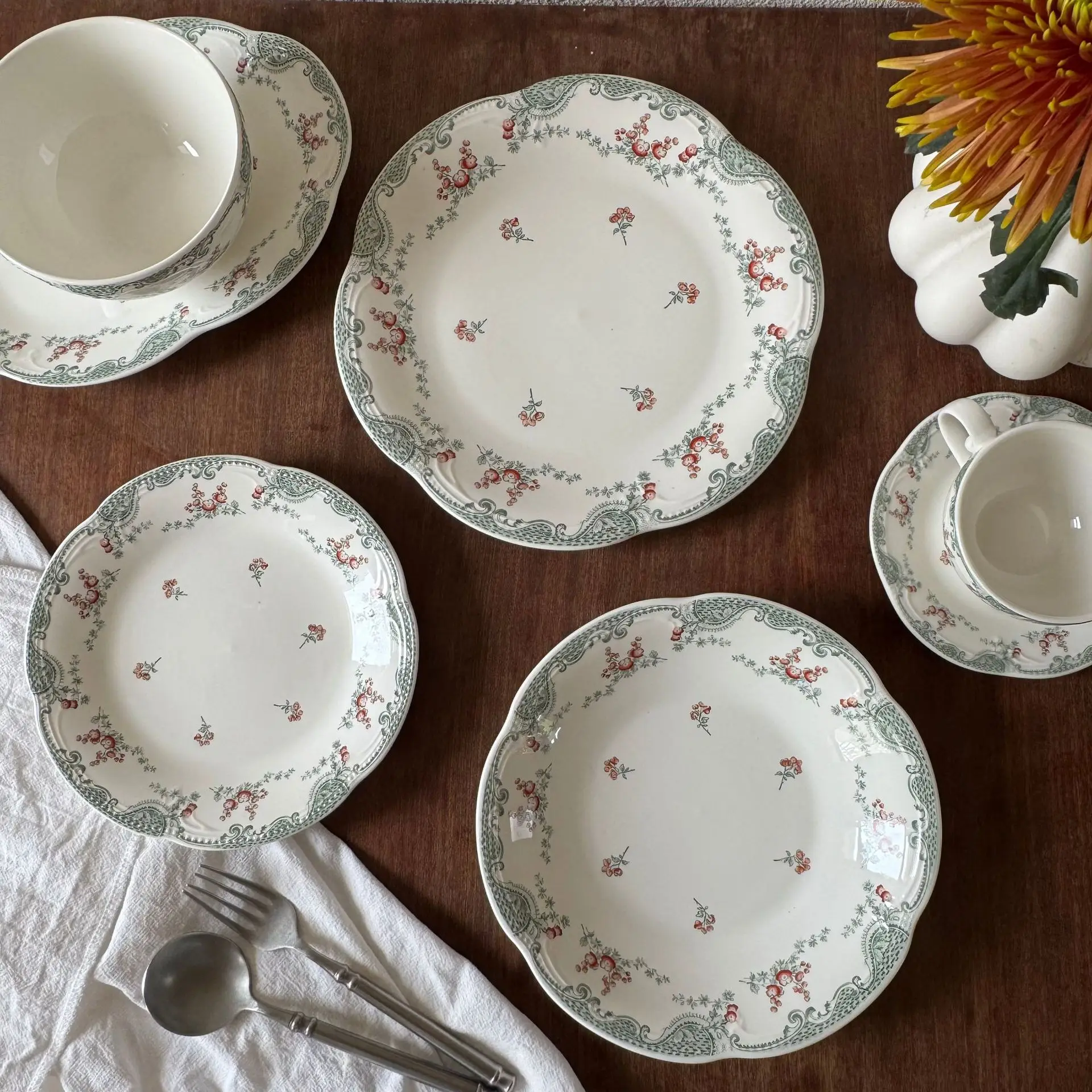 

Zeteng Home Cerc Plate Bowl Cup Dert Salad Fruit Tea Par Dining Tableware Set Fre Countryside Sle Photoaphy Props