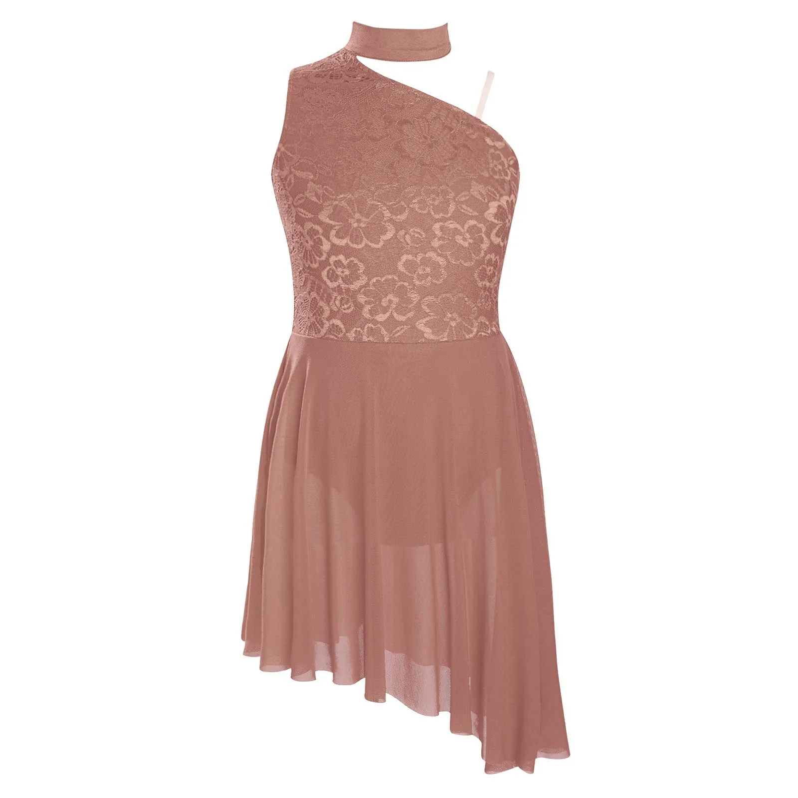 

Girls New Lyrical Latin Dance Dress One Shoulder Lace Asymmetrical Hem Dancewear Outfit for Yoga Ballet Dance Party Performance