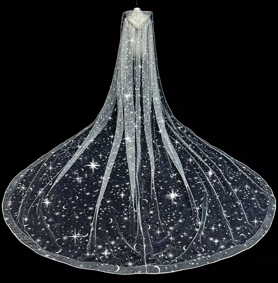 

Свадебная шляпа, фата в стиле накидки, сверкающая фата с длинным шлейфом, реквизит для свадебной фотографии, аксессуар для свадебного платья