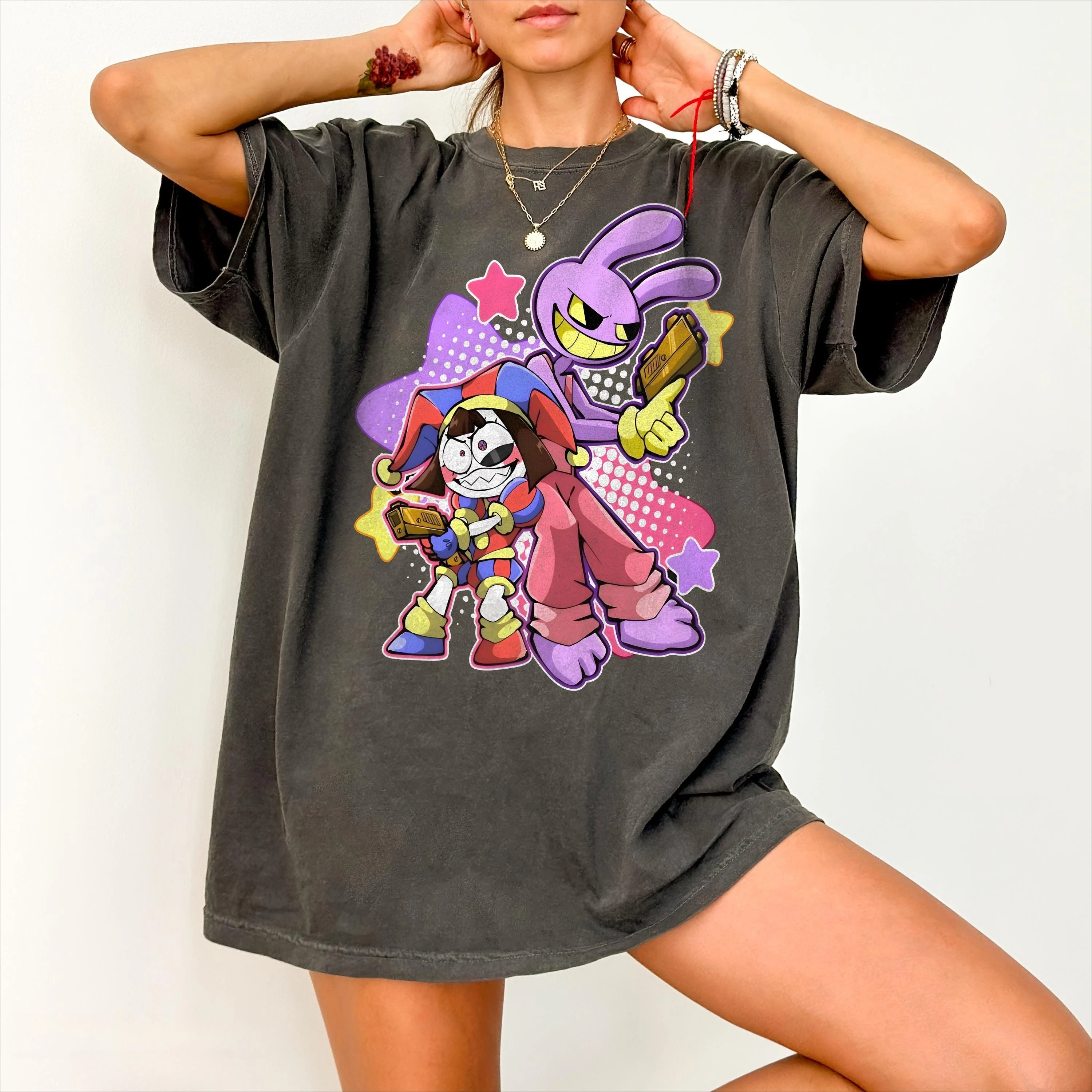 Unisex Amazing Digital Circus T-shirt Character Printing Oversized Short-sleeved Cartoon Fan Street T-shirt