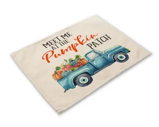NEW Thanksgiving Pumpkin Printed Place Table Mat Cloth Dish Coaster Pad Cup Doily Kitchen Dining Natural Jute Burlap Placemats