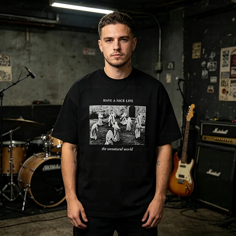 Hab ein schönes Leben ‎ T-Shirt The Unnatural World Shoegaze Goth Rock Band Black Emperor Baumwolle Kurzarm Y2k Herrenmode Shirts – Detail 4