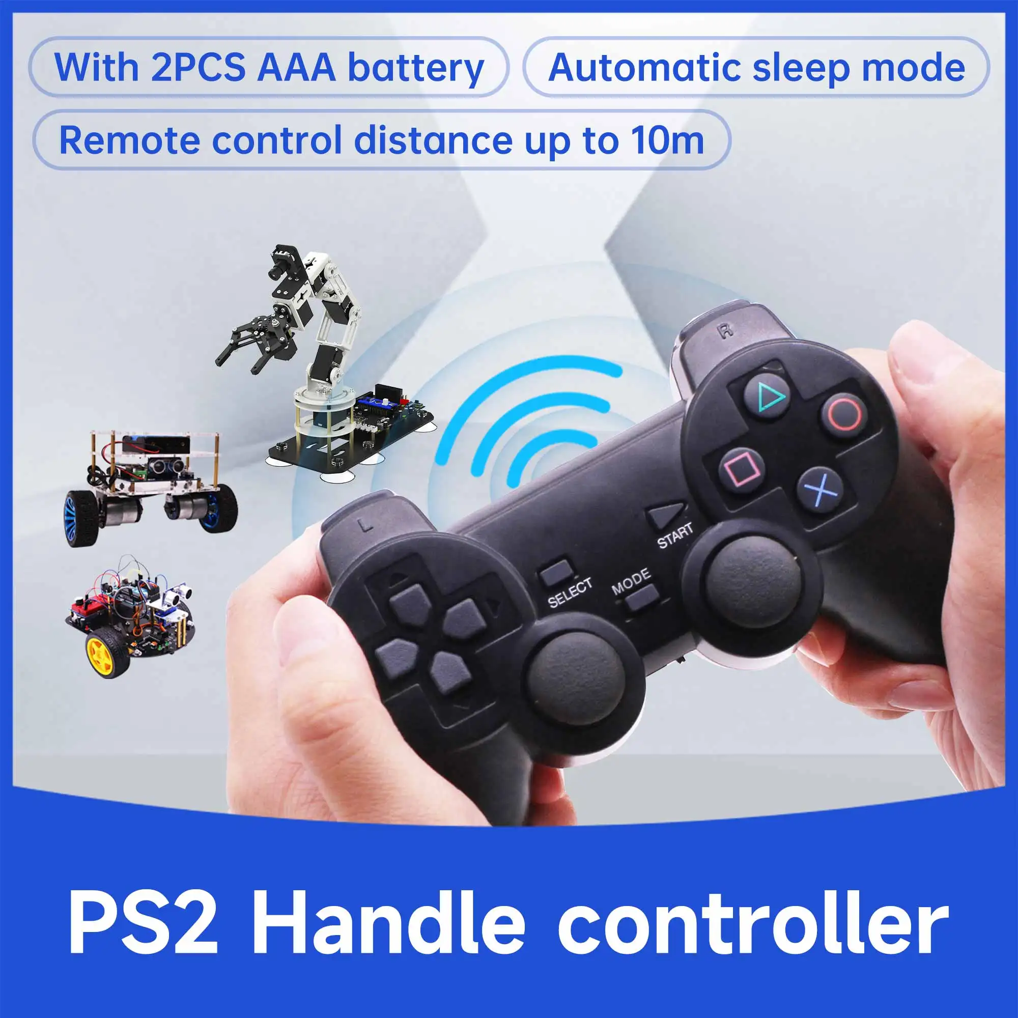 ワイヤレスハンドルコントローラー,ps2コントローラー,レシーバー,アダプター,デュポンライン,スマートカーまたはロボット制御に適しています,2.4g,3 in 1