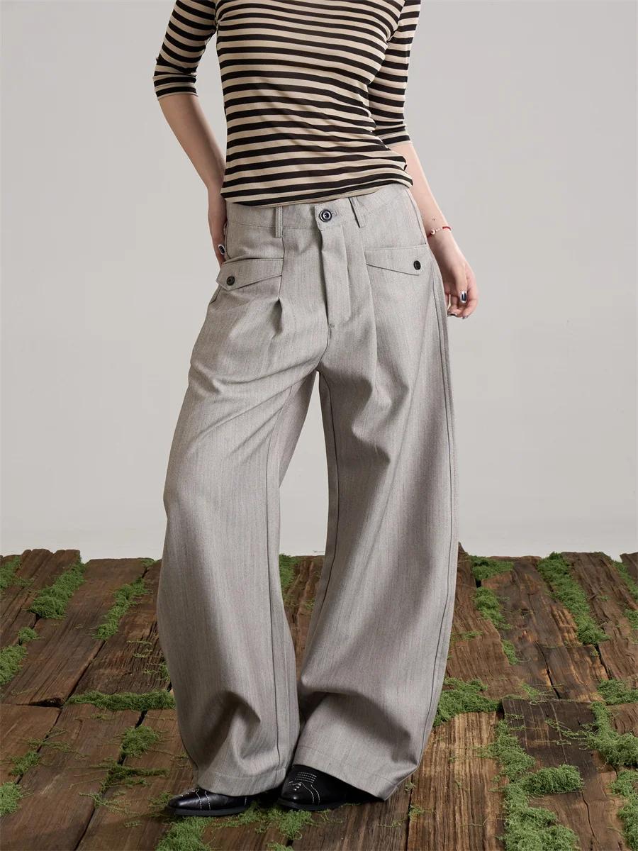 

Женские брюки с низкой талией и широкими штанинами, свободного кроя, в стиле Old Money, прямые, для офиса и повседневной носки