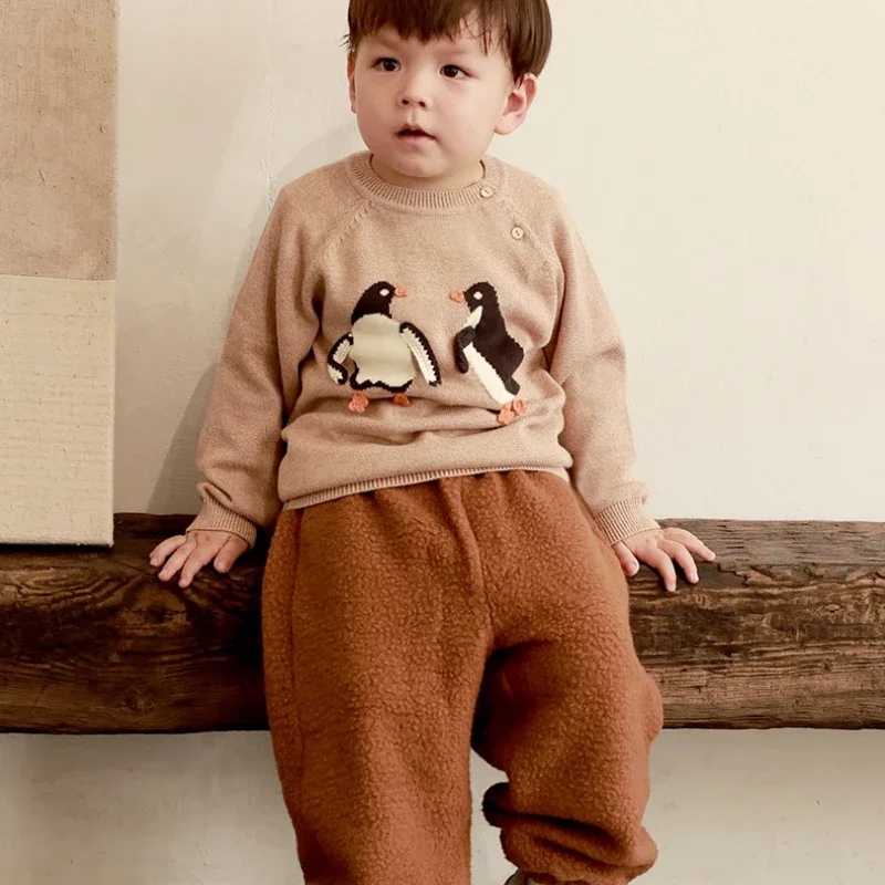 2024 Kids Embroidered Comfortable Long-Sleeved Sweater Costume Autumn Winter New Baby Boys Girls Soft Skin-Friendly Warm Top