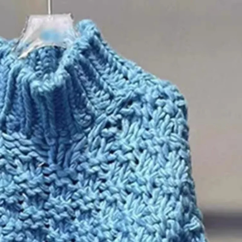 ハイカラージャンパーブルーニットセーター女性秋冬新ソリッドソフトカジュアル女性プルオーバーファッション Y2k 服