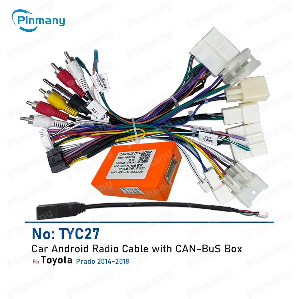 Car Stereo Cable CAN Bus Decoder for 2014~2018 TOYOTA Prado Android Head Unit Power Wiring Harness Connector Socket Adapter