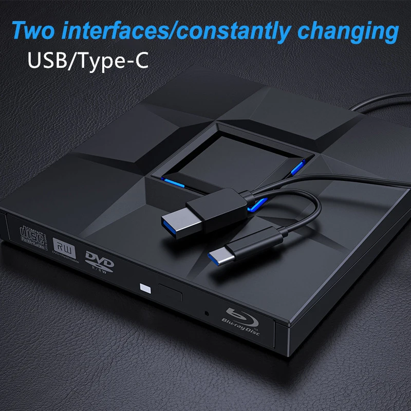 External CD/DVD Drive for Laptop with Light , USB 3.0 Type-C USB Portable player for  CD DVD +/-RW Disk Drive CD ROM Burner