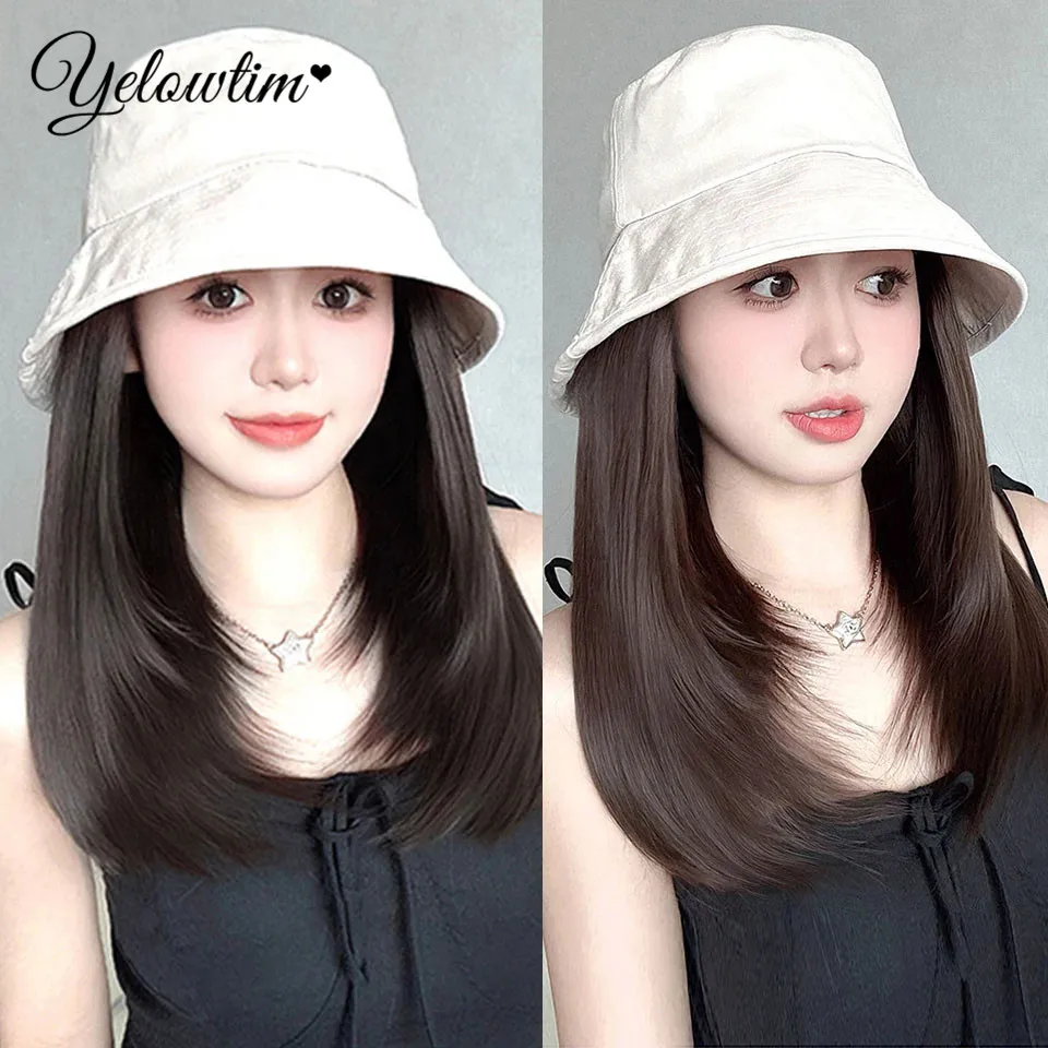 

Synthetic 12inch Fisherman Hat Wig White Hat Wigs Cap With Hair Naturally Connect Short Hair Baseball Cap Adjustable Breathable