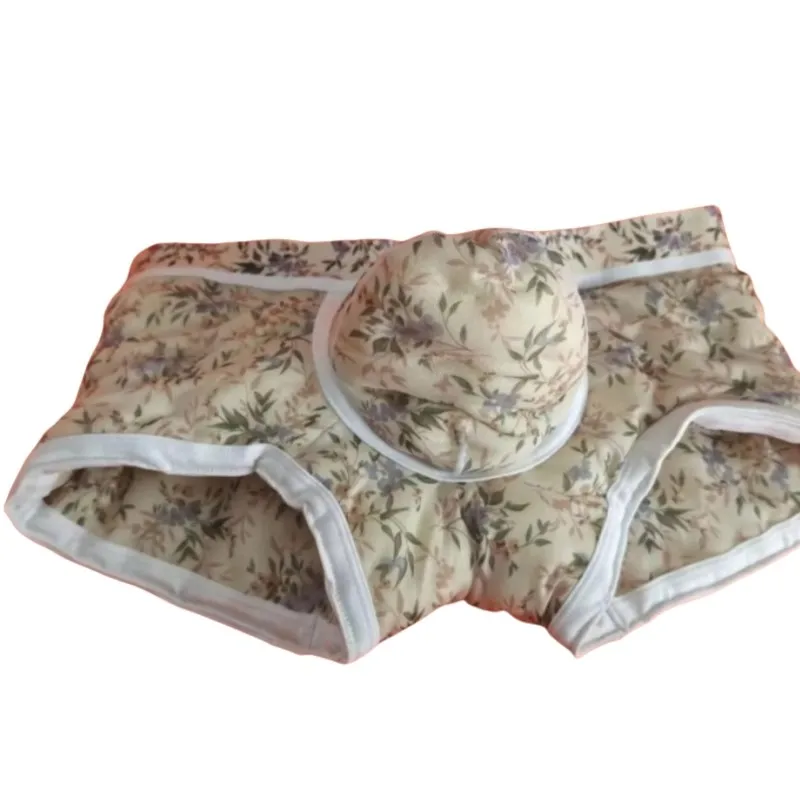 Handmade Sexy Men Cotton Boxers Shorts U Convex Pouch Panties Sissy Filled Cotton BF Costume Live Show Dance FKK Fetish