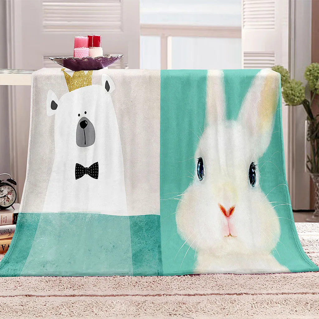 

HUANZHUANG Blankets For Adults 3D White Animal Rabbit Sherpa Blanket Personalised Blanket Printed Fleece Blanket For Kids Adult