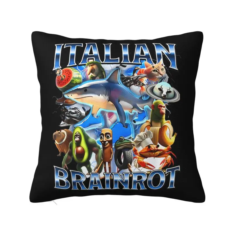 Italian Brainrot Shark Meme Design Cushion Cover 66x66 cm Polyester Throw Pillow Case For Sofa Decoration Bedding Pillowcase