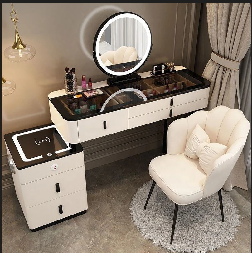 Smart Furniture Modern Simple Multi-functional Princess Dressing Table Side Cabinet Vanity With Mirror Chair Smart Table