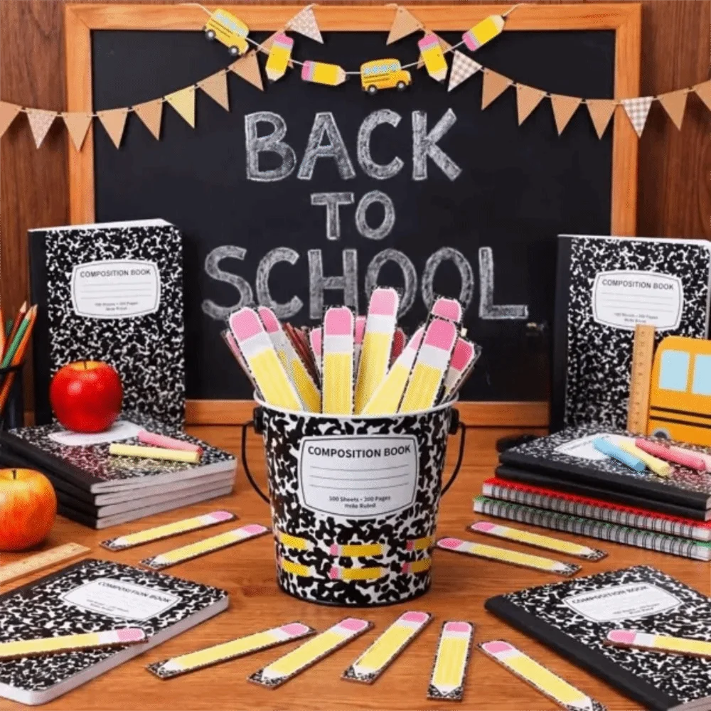 Metal Storage Bucket Teacher Name Stick Set Reusable Blank Adhesive Stickers Student Name Sticks Themed Patterns Random Draw