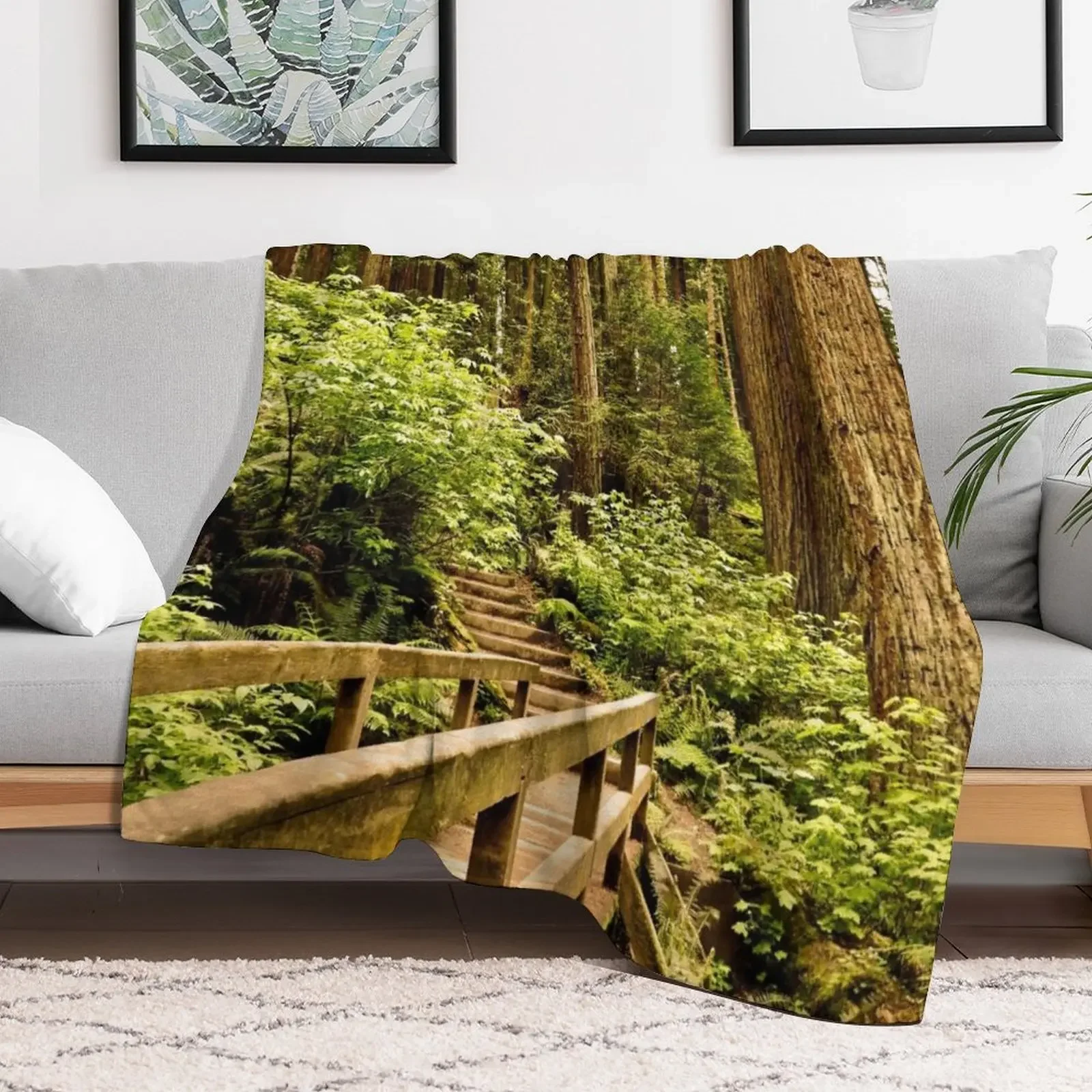 Hiking through the Redwood Forest Throw Blanket Flannel Fabric Softest Sleeping Bag Blankets