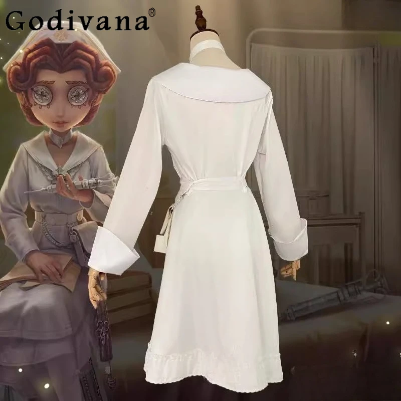 النساء أنيمي الملابس حزب البدلة الهوية الخامس إميلي داير الطبيب تأثيري فستان أبيض مجموعة فتاة الحجاب هالوين كرنفال الزي الرسمي
