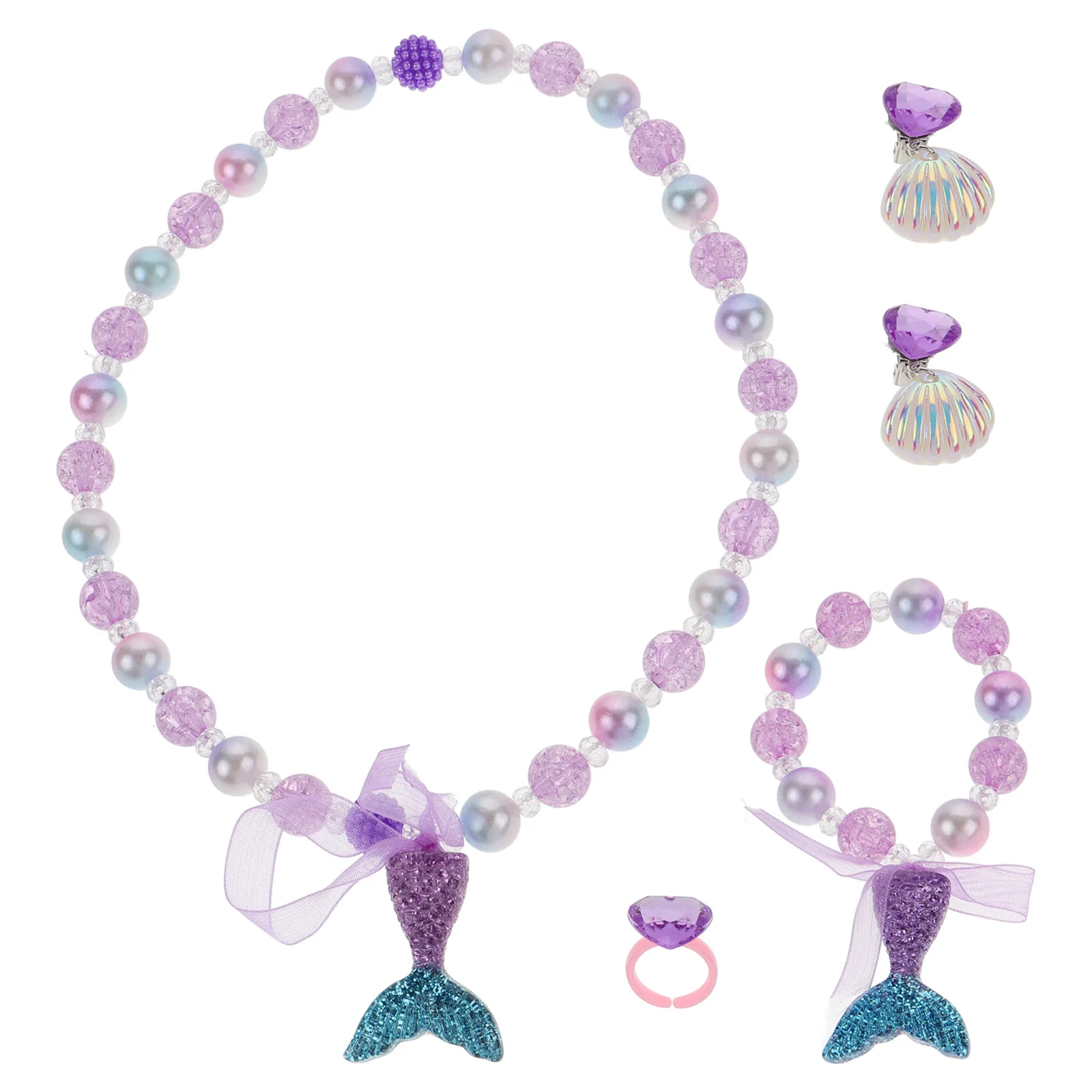 

Necklace Girls Cartoon Pendant Resin Jewelry Set Birthday Party Costume Accessories Colorful Bracelet Dress Play