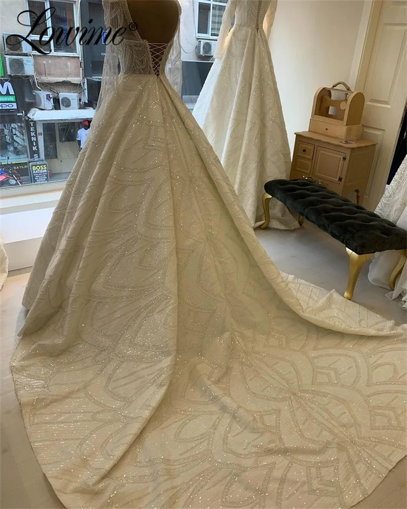 Vestido de casamento árabe linha A, Vestido de noiva longo, Querida Princesa, Pérola frisada, Vestido de noiva, 2024